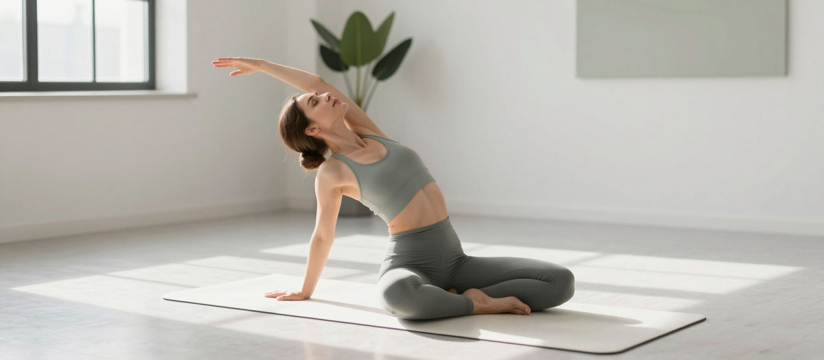 Morgendliche Yogaeinheit bei VANIDA in Wels mit Teilnehmerinnen auf Matten
